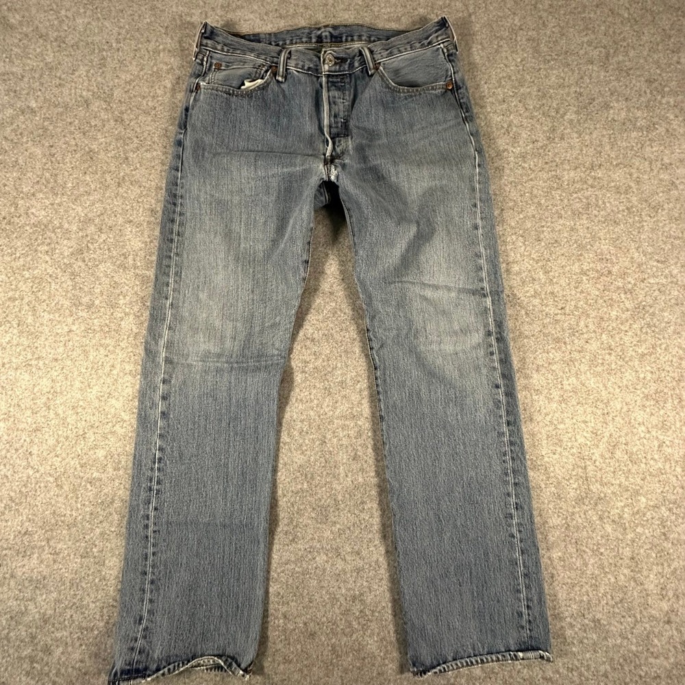 Levi's 501 Original Fit Jeans 34x32 Blue Mens Distressed Crotch Button Fly